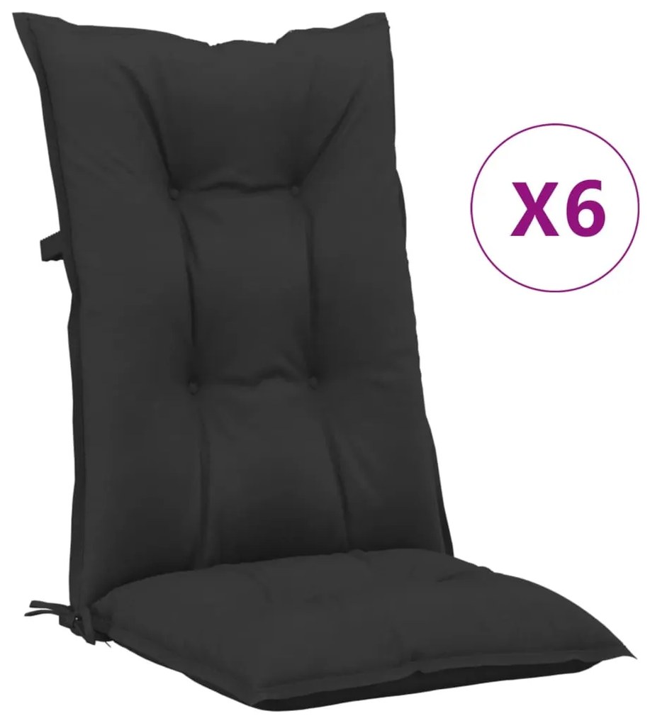 Almofadões para cadeiras de jardim 6 pcs preto 120x50x7 cm