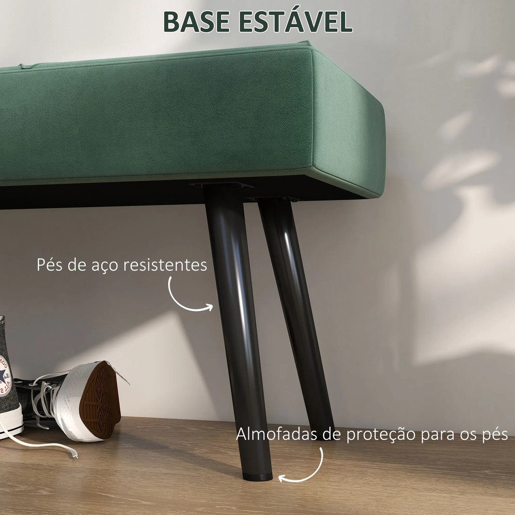 Banco de Pé de Cama Multifuncional e Moderno Banco de Dormitório com Pés de Aço e Assento Acolchoado 100x36x45 cm Verde