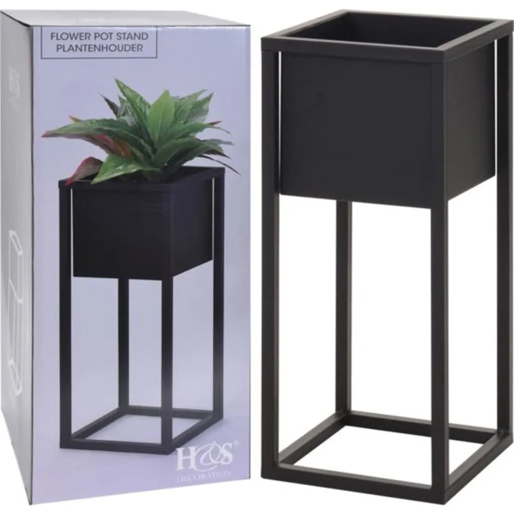 424358 H&S Collection Floreira com suporte de metal 50 cm preto