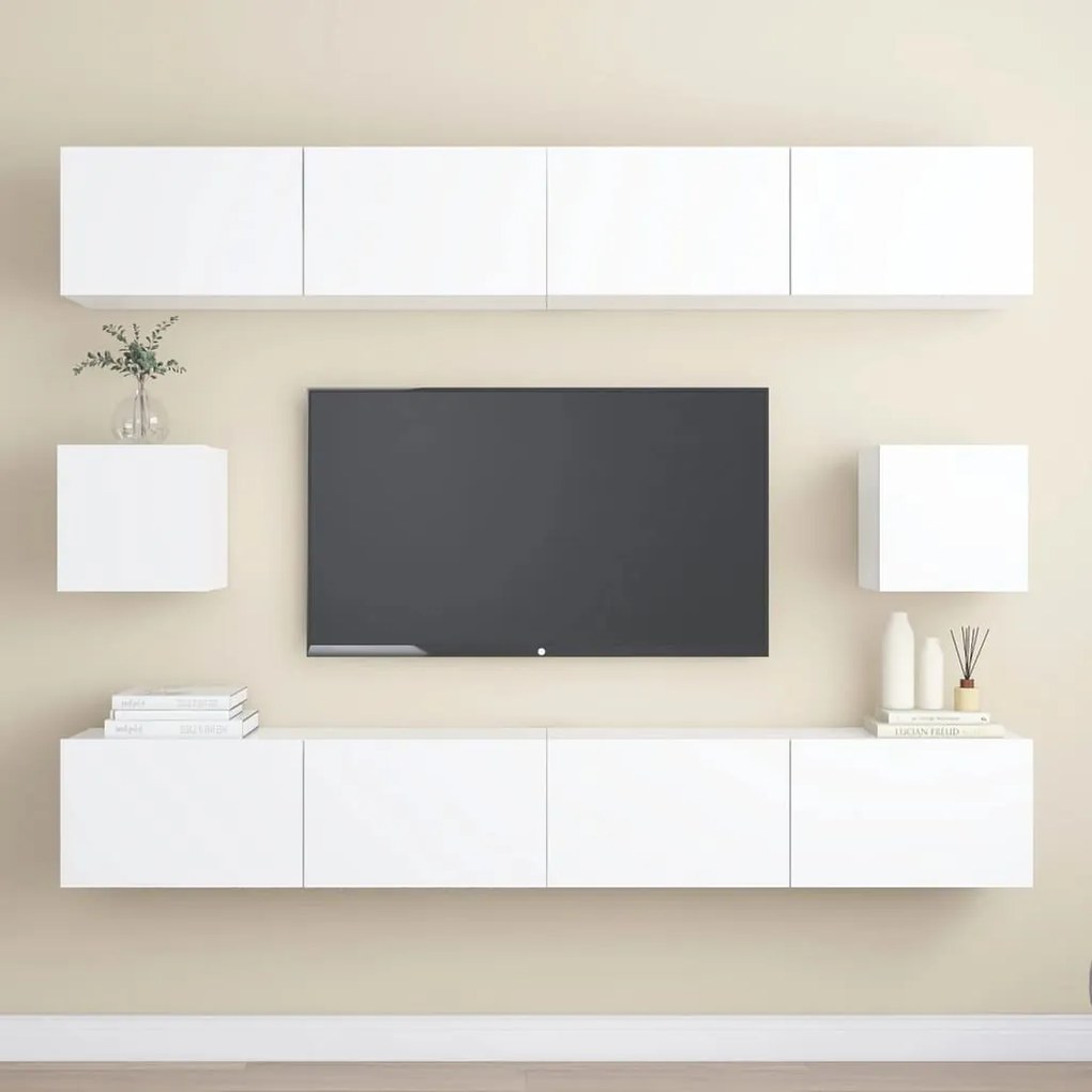 6 pcs conjunto de móveis de TV contraplacado branco