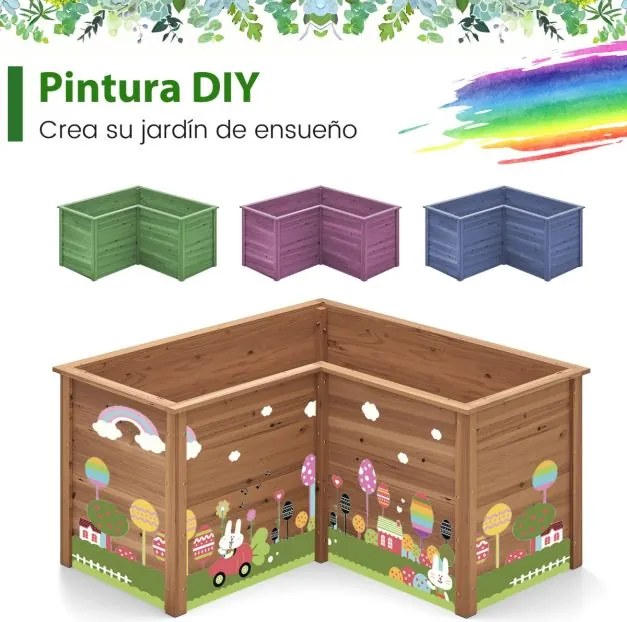 Floreira elevada para exterior com base aberta em forma de L 120 x 120 x 62 cm Castanho