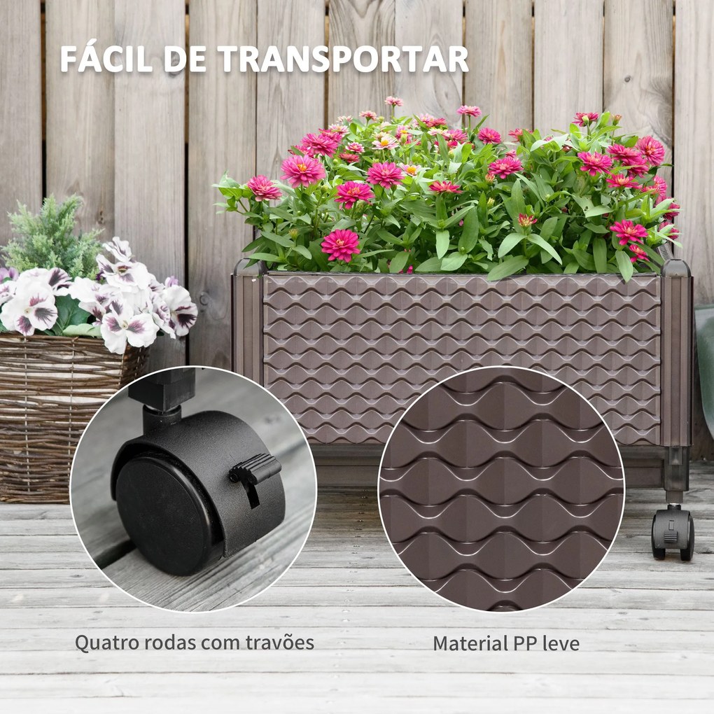 Outsunny Floreira de Plástico com Rodas Floreira de Jardim com Orifíci