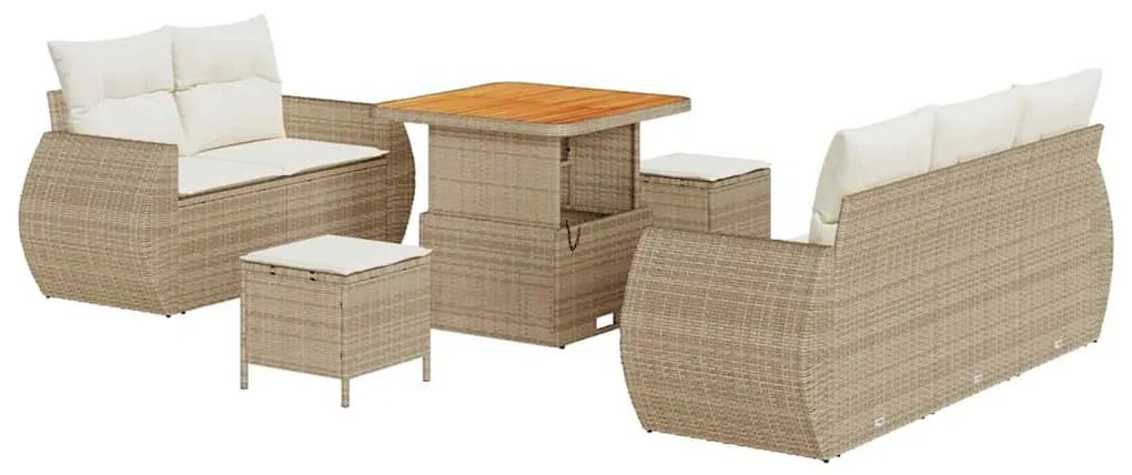 Conjunto de Sofá para Jardim de 8 Peças com Almofadas Bege de Rattan P