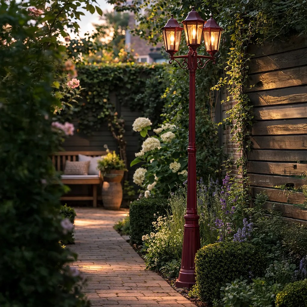 Lanterna de exterior clássica vermelho escuro 220cm 3-luzes IP44 - Havana