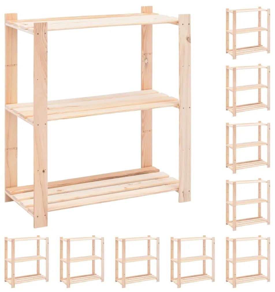 3051120 vidaXL 10 unidades arrumação 3 prateleiras 80x38x90cm pinho 150 kg