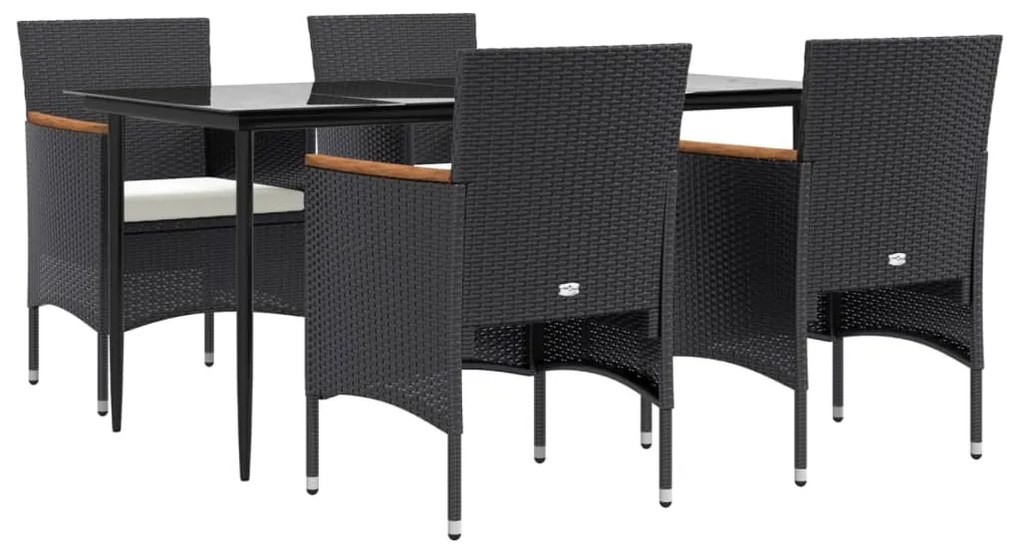 5 pcs conjunto de jantar p/ jardim c/ almofadões preto