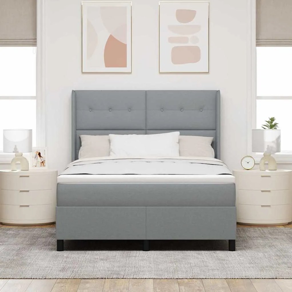 Cama Box com Colchão Cinza Claro 140x200 cm e Tecido