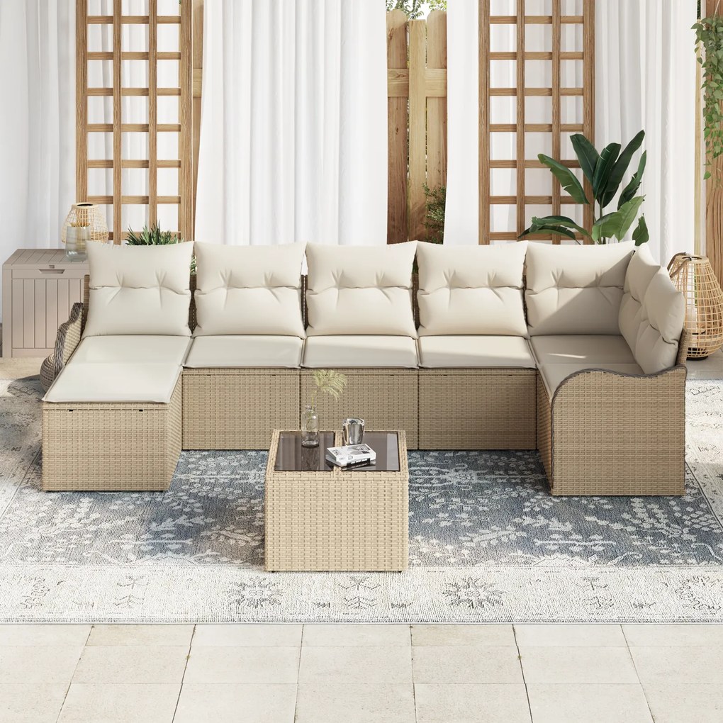 Conjunto de Sofá de Jardim vidaXL 8 Peças com Almofadas em Vime Políme