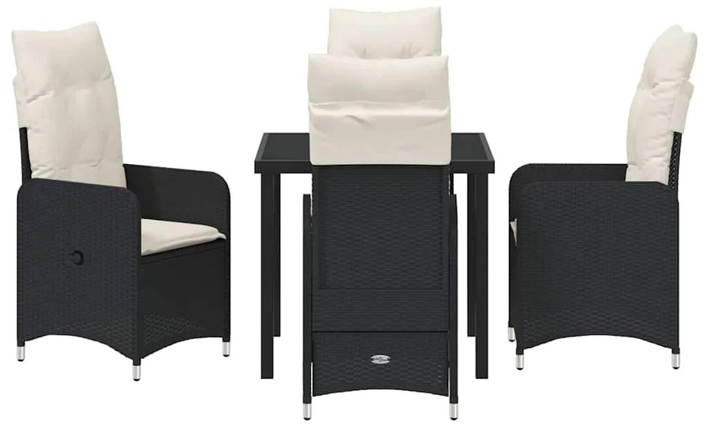 Conjunto de Jantar de Jardim 5 Peças com Almofadas, Preto, Rattan Sint