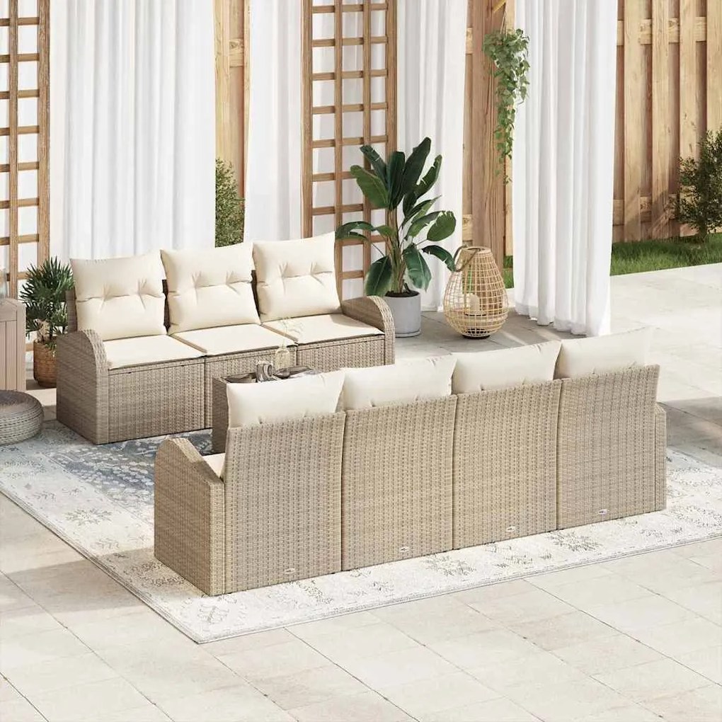 Conjunto de Sofá para Jardim 8 Peças com Almofadas Bege Vime Sintético