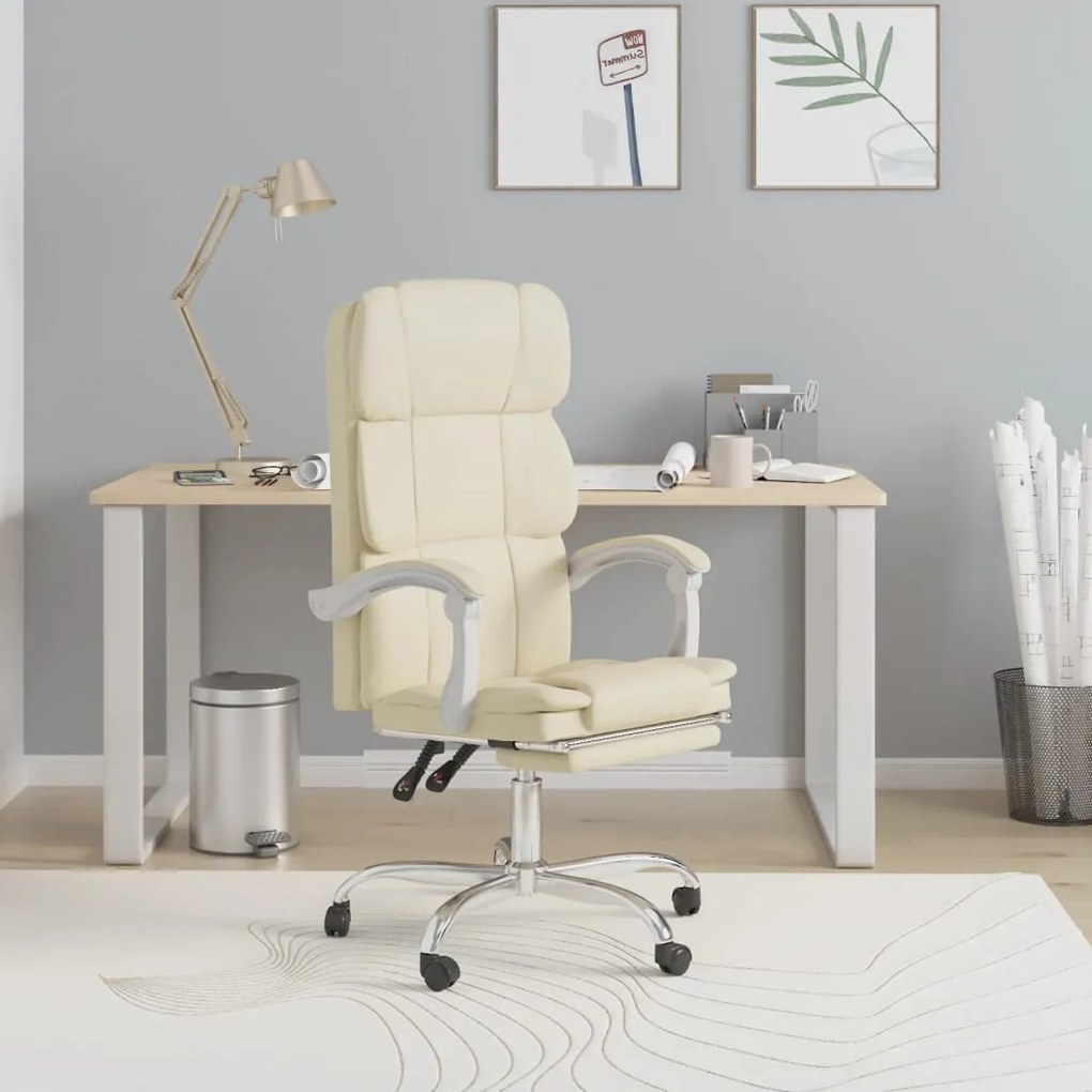 vidaXL Cadeira de escritório reclinável couro artificial cor creme