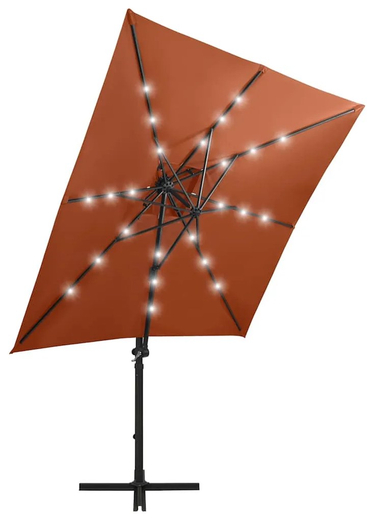 Guarda-sol jardim cantilever poste/luzes LED 250 cm terracotta