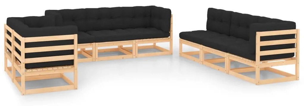vidaXL 8 pcs conjunto lounge de jardim c/ almofadões pinho maciço
