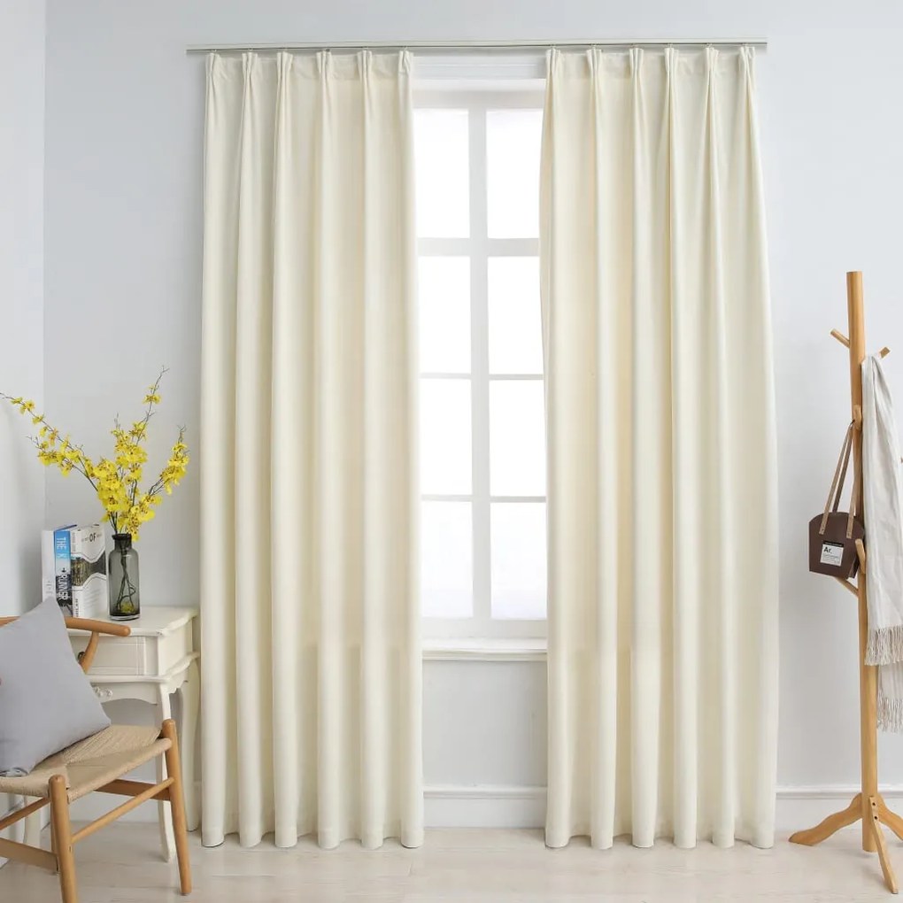 134518 vidaXL Cortinas blackout com ganchos 2 pcs 140x245 cm veludo cor creme
