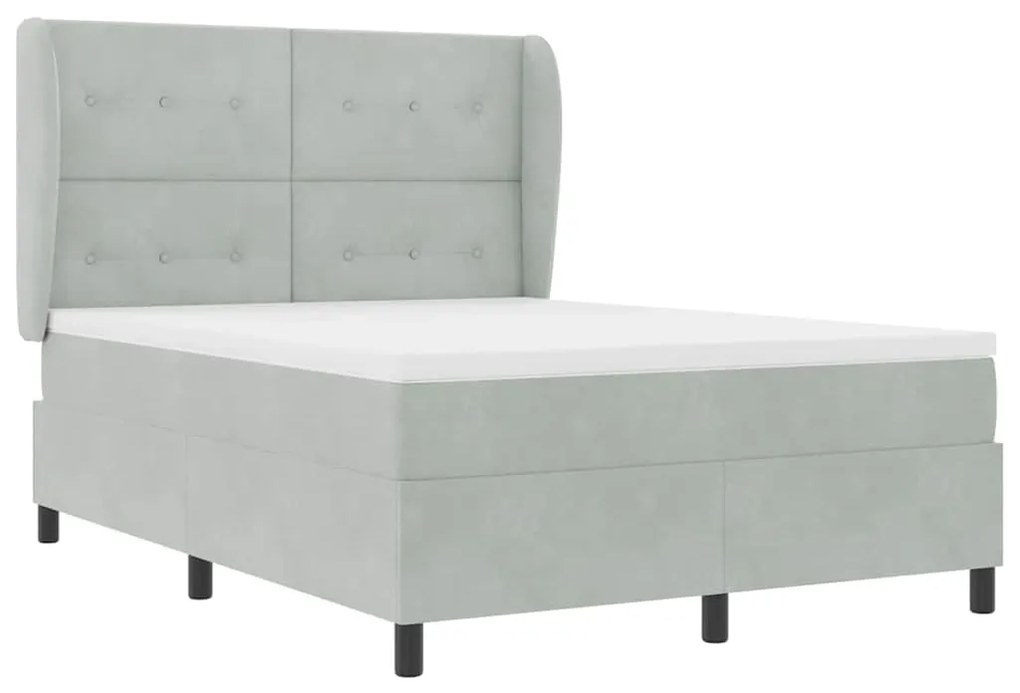 Cama Box com Colchão Cinza Claro, 140x200 cm, em Veludo