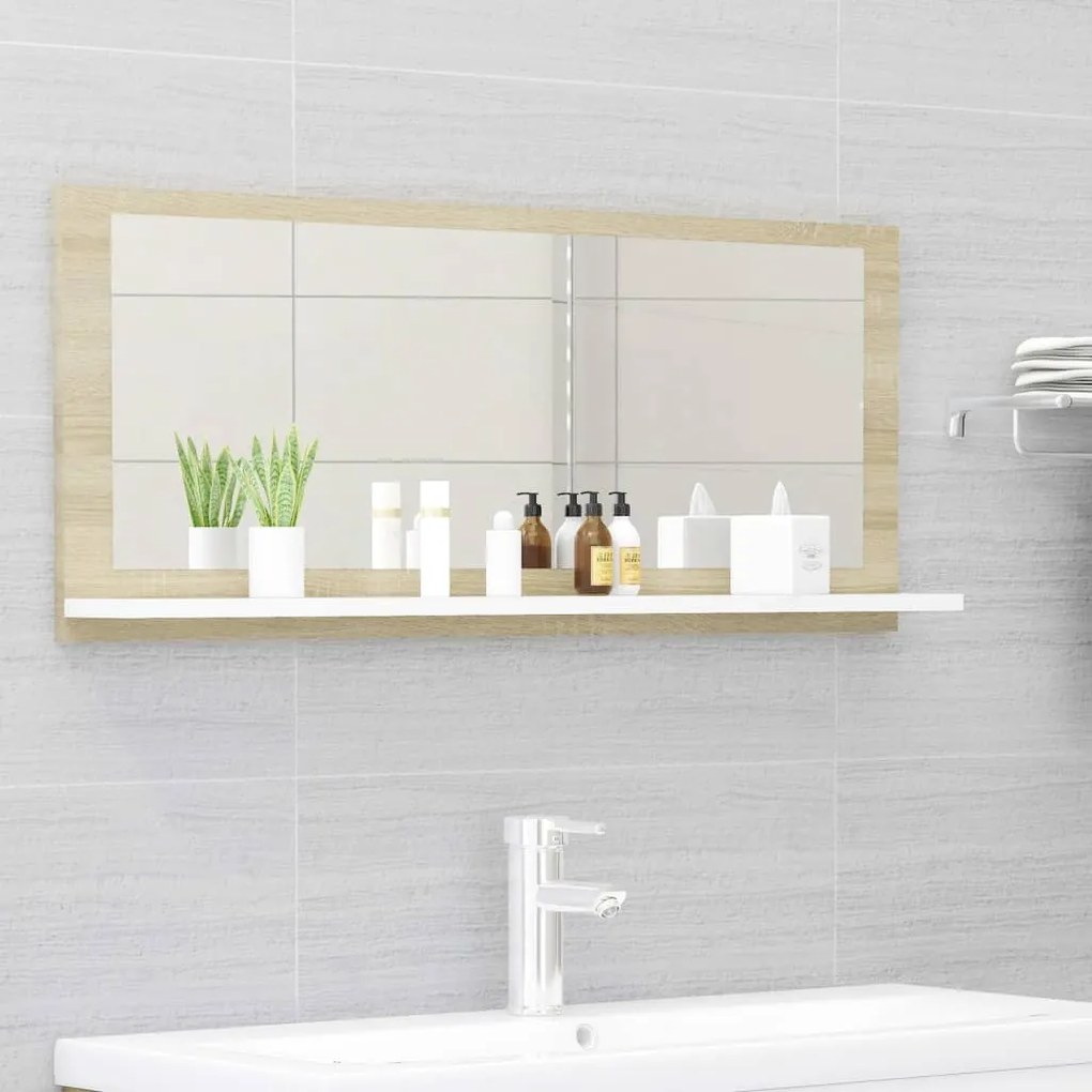 vidaXL Espelho casa de banho 90x10,5x37 cm contrapl. branco e carvalho