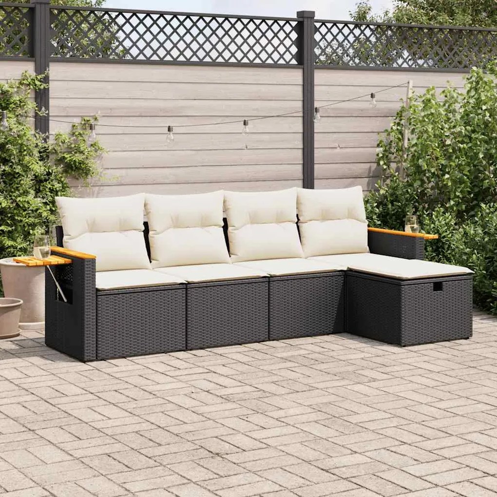 5 pcs conjunto sofás de jardim com almofadões vime PE preto
