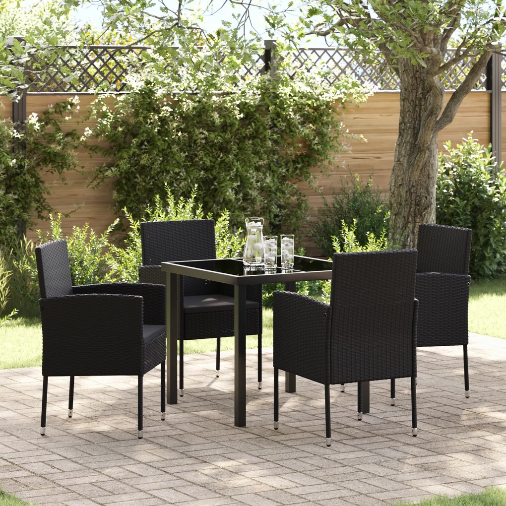 vidaXL Conjunto de Jantar de Jardim com Almofadas Preto Rattan Poliéster