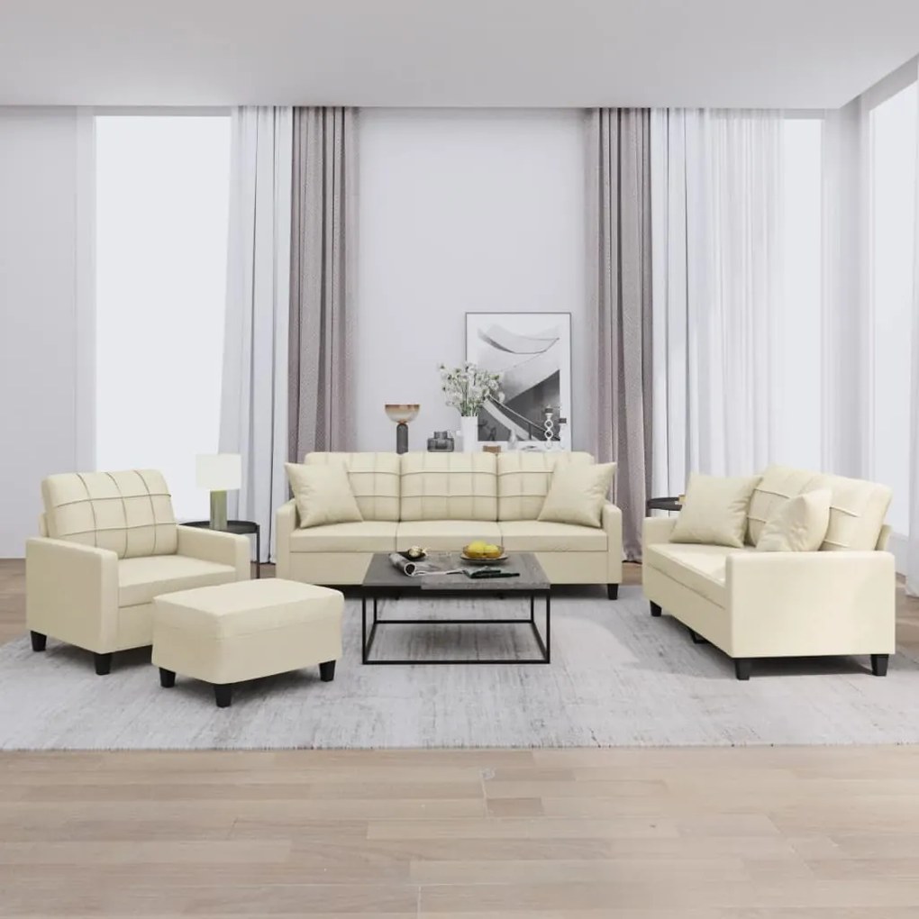 vidaXL 4 pcs conjunto de sofás com almofadas couro artificial creme