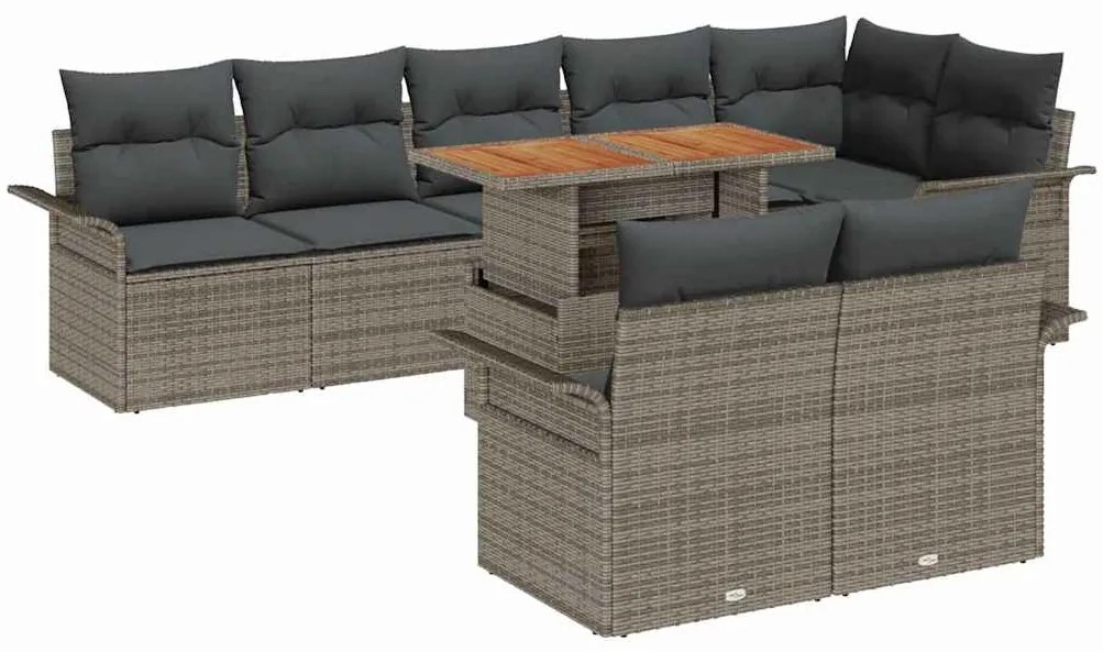 Conjunto de Jantar de Jardim de 9 Peças com Almofadas Rattan Cinza Acá