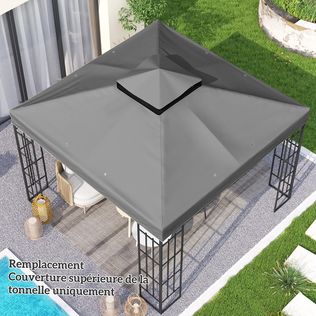 Tecido para Pérgola 3x3 m (NÃO Incluída) Tecido de Substituição Pérgola de 2 Níveis Proteção UPF30 Orifícios de Drenagem Cinzento Escuro