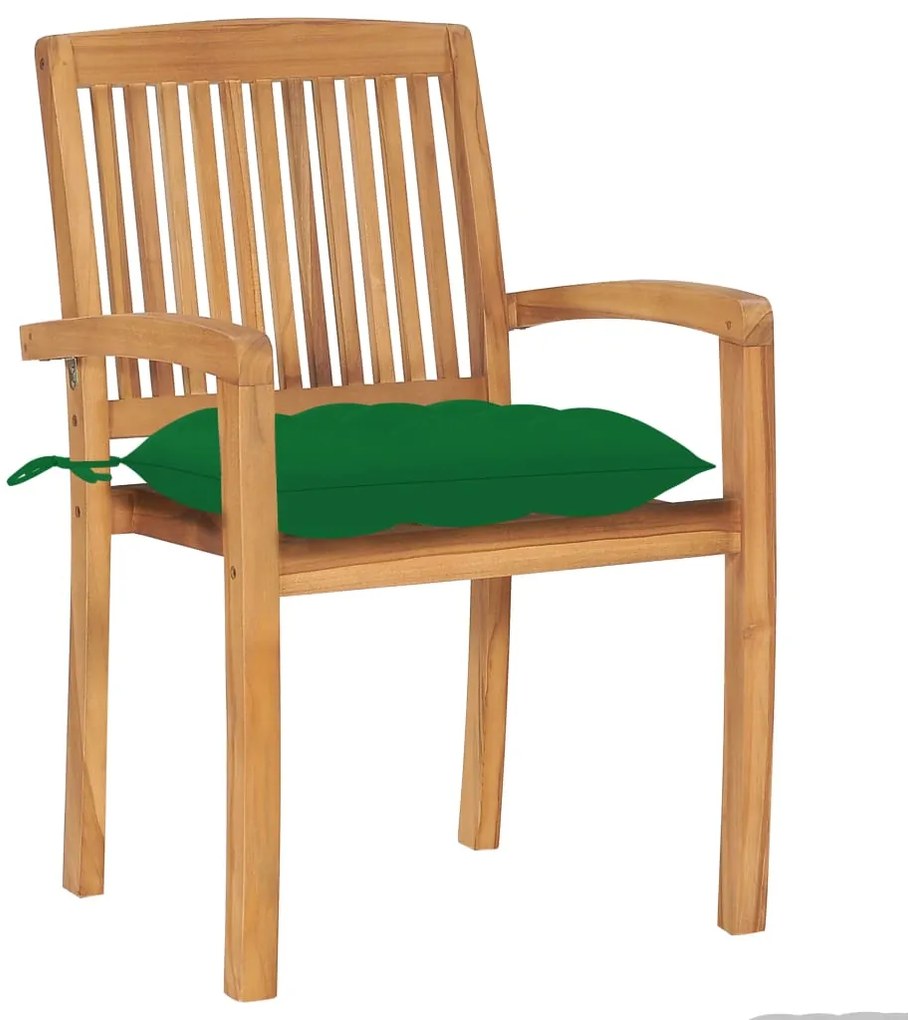 Cadeiras de jardim c/ almofadões verdes 2 pcs teca maciça