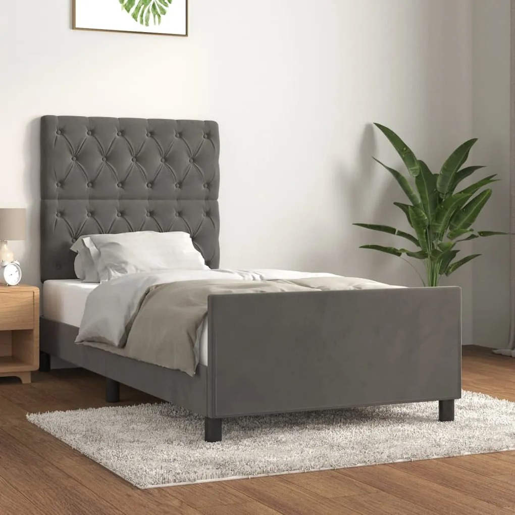 Estrutura de cama sem colchão 80x200 cm veludo cinzento-escuro