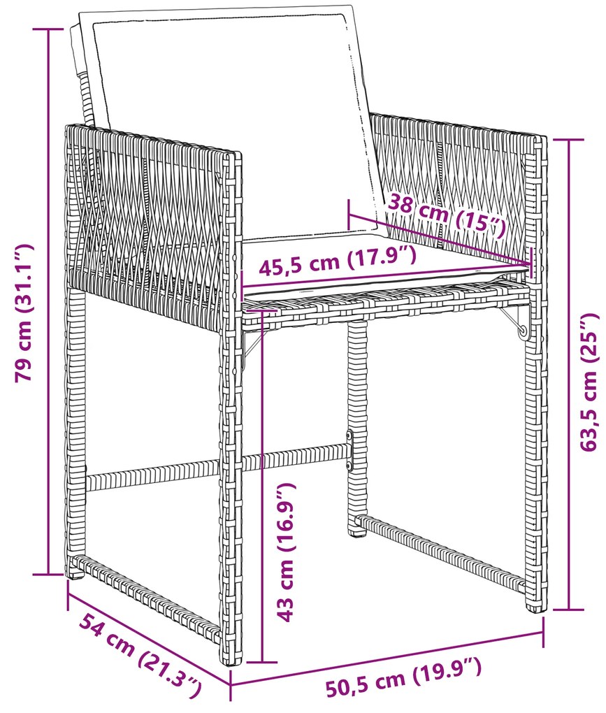 Conjunto de Jantar de Jardim com Almofadas Marrom Rattan Poliéster
