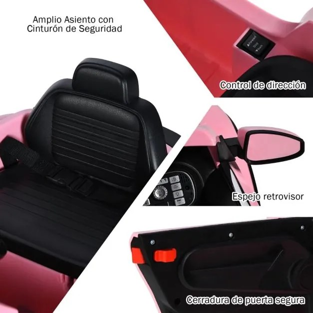 Carro elétrico infantil 12 V com comando à distância, luzes, música e portas duplas, 5 km/h, 30 kg, para crianças de 3 a 8 anos, cor rosa