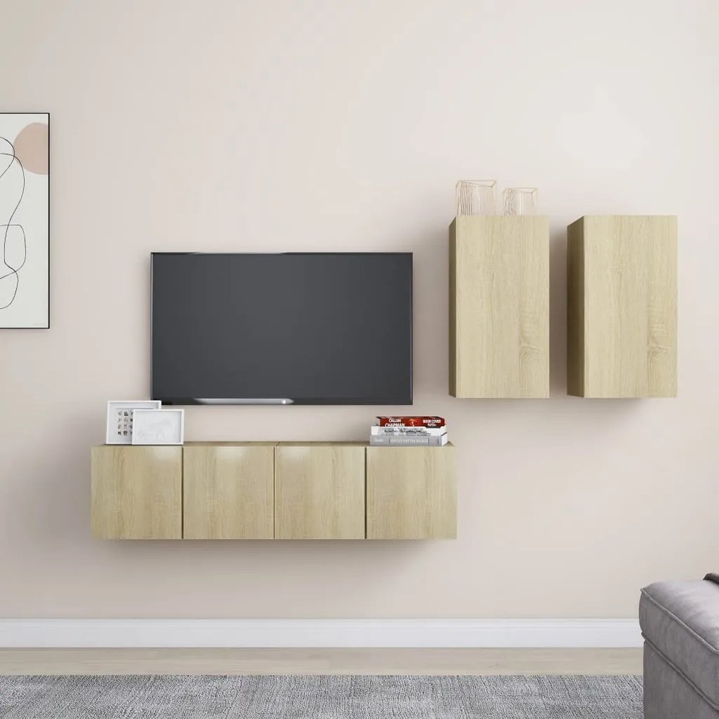 vidaXL 4pcs conjunto de móveis TV derivados de madeira carvalho sonoma