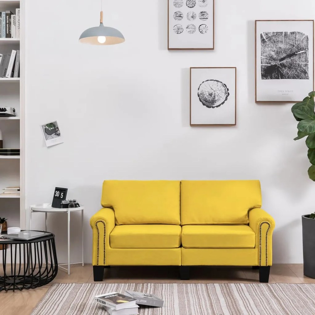 vidaXL Sofá de 2 lugares em tecido amarelo