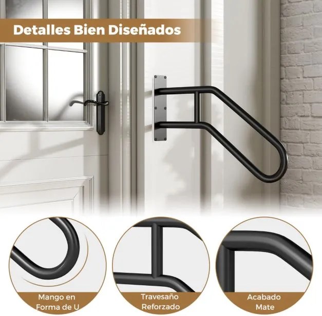 Corrimão para escadas exteriores de segurança em forma de U para 1-3 degraus Barra de apoio de parede em metal preto
