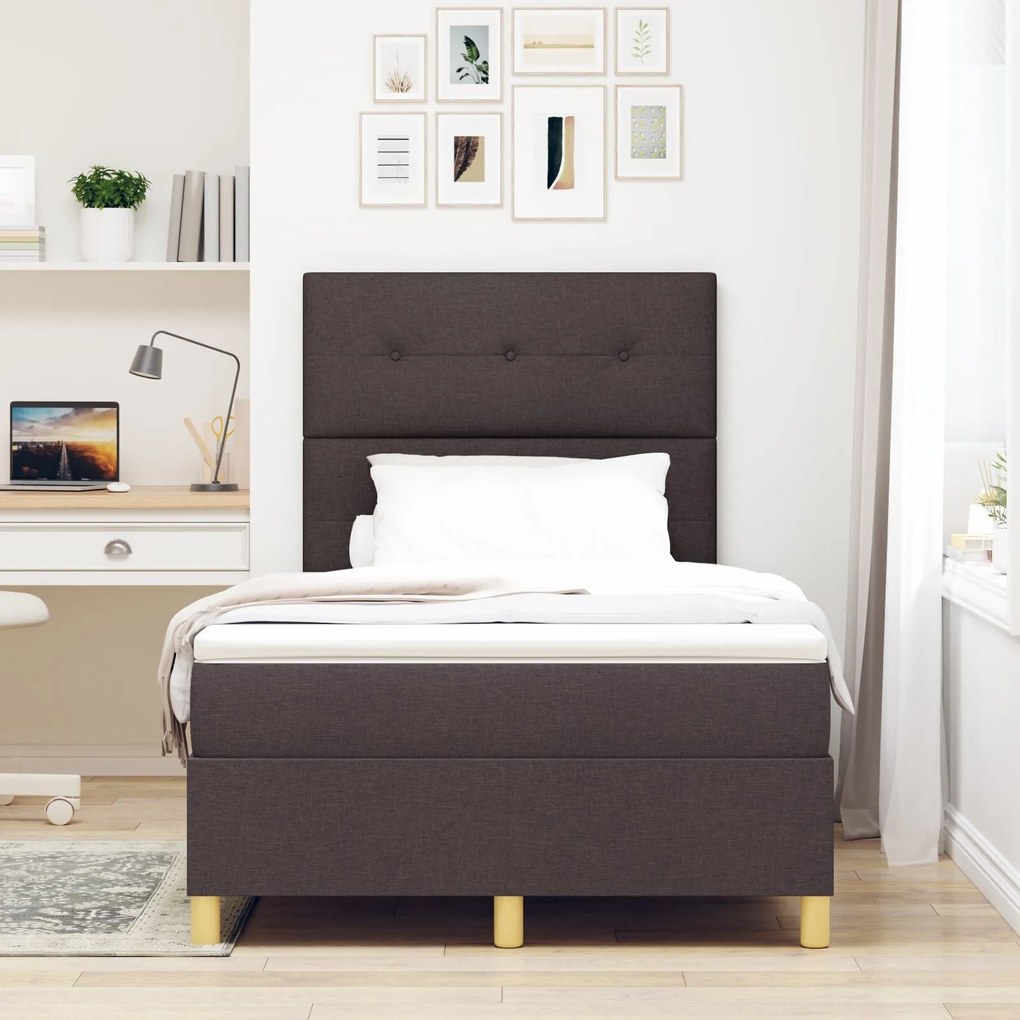 Cama Box Spring com Colchão Marrom Escuro 120x200 cm Tecido