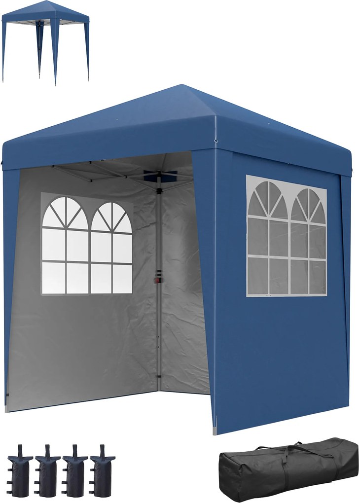Tenda de jardim dobrável 202 C x 202 L x 261 A cm, ajustável em altura, com proteção UV 30+, 3 paredes laterais, azul