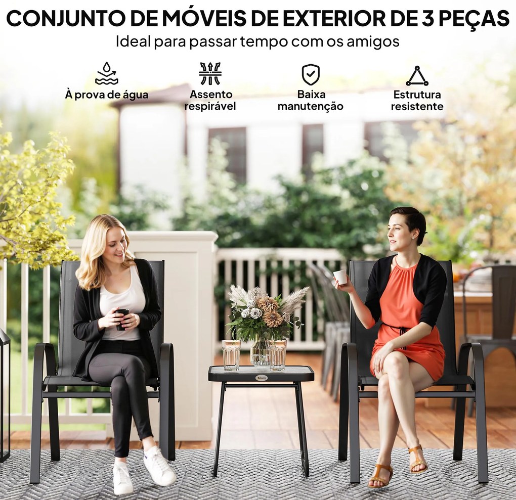 Conjunto de Móveis de Jardim 3 Peças Móveis de Exterior Incluí 2 Poltr