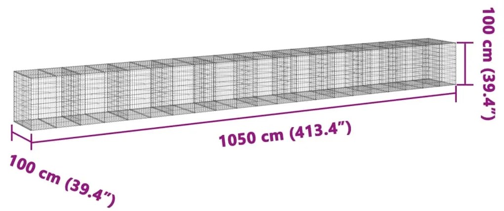 Cesto gabião com cobertura 1050x100x100 cm ferro galvanizado