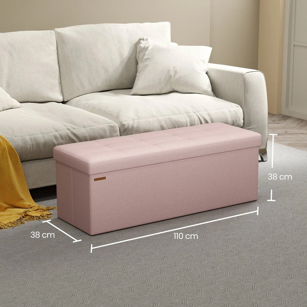 Banco com espaço de arrumação, 38 x 110 x 38 cm rosa pastel