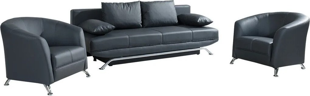 Conjunto de mobiliário com estofo Providence 102, Cama com arrumação, Placa de aglomerado laminado, Madeira, Couro Ecológico, Pernas: Metal, Plástico