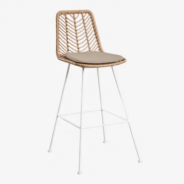 Banco Alto Em Rattan Sintético Gouda Natural Natural & ↑75 Cm & Branco & Castanho Moka - Sklum