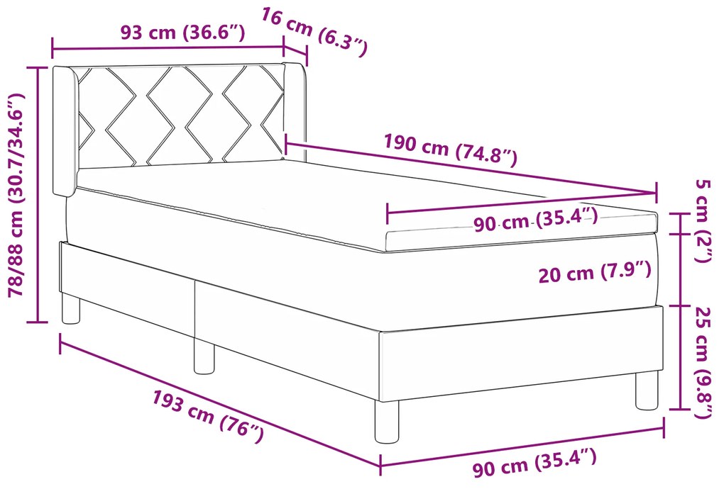 Cama Box Spring com Colchão Castanho Escuro 90x190 cm em Tecido