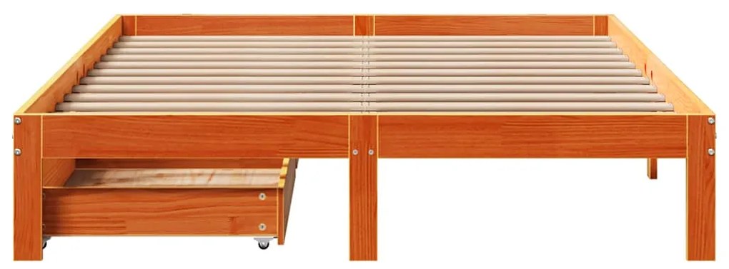 Estrutura cama c/ gavetas 140x190 cm pinho maciço castanho-mel