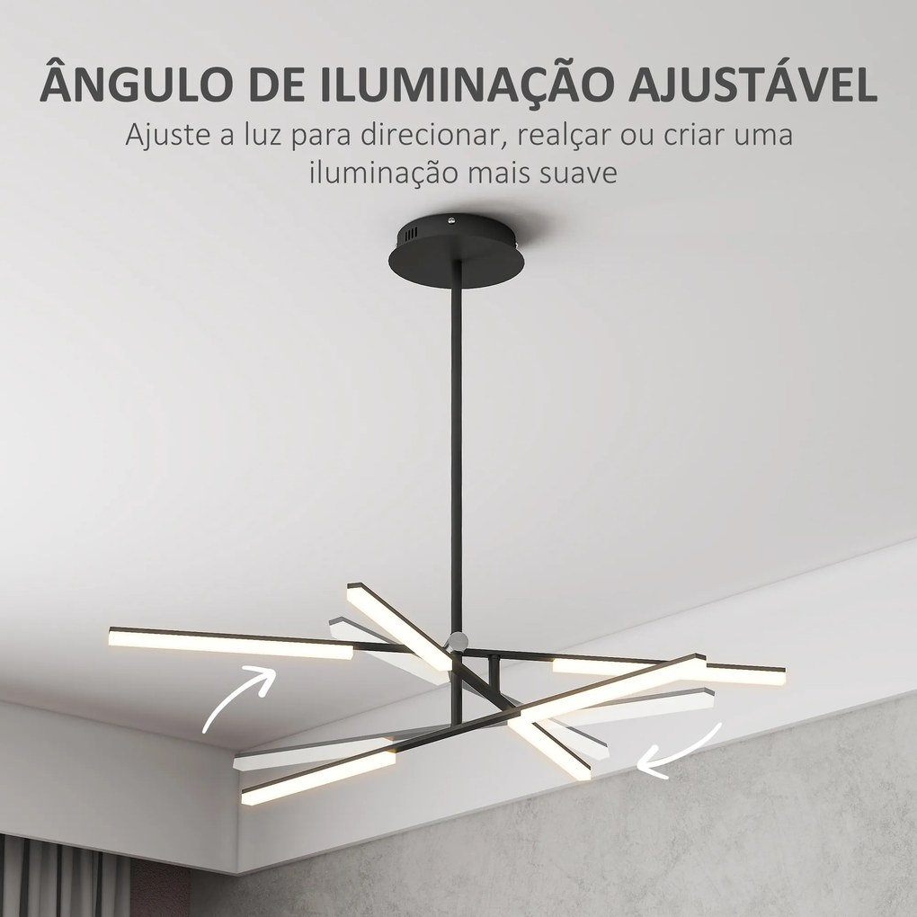Candeeiro Suspenso Moderno Candeeiro de Teto LED com Ângulo de Luz Ajustável Tela de Acrílico Ø100x79 cm Preto