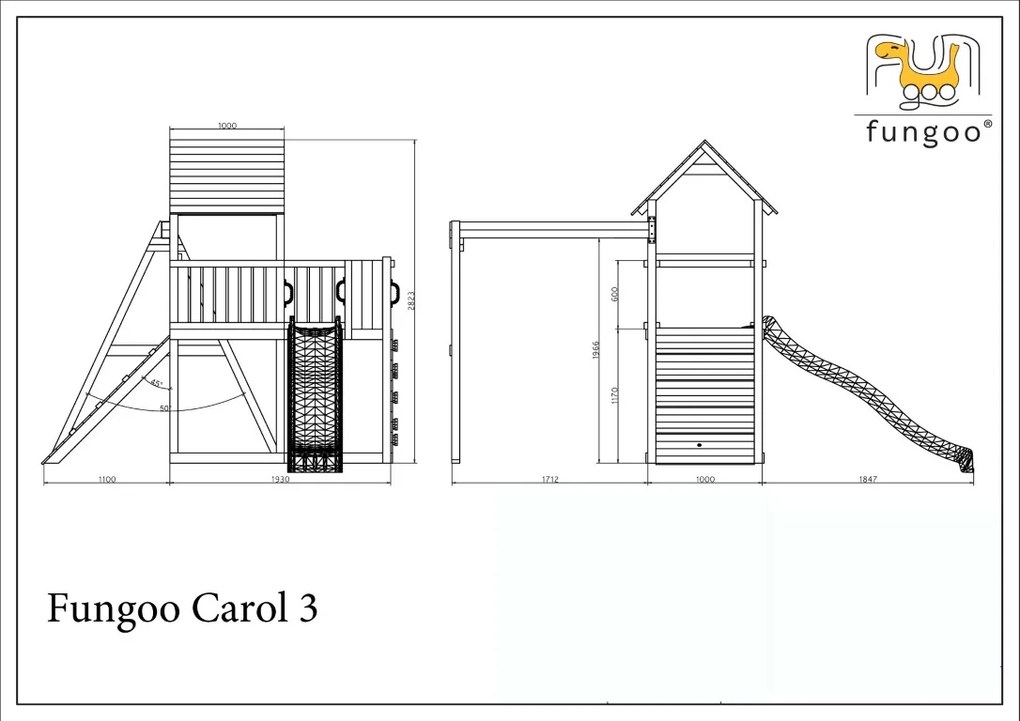 Parque infantil Crianças Exterior CAROL3 Com Escorrega, Baloiço, parede escalada, rampa de escalada