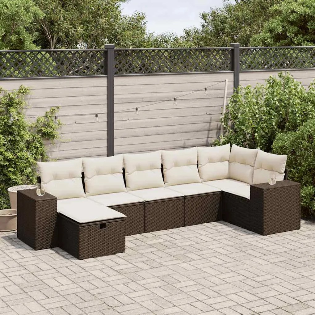 vidaXL 7 pcs conjunto de sofás jardim c/ almofadões vime PE castanho