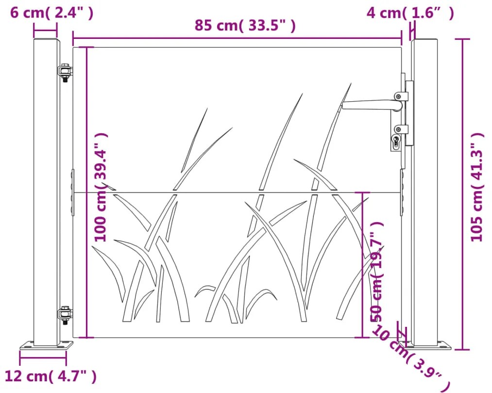 Portão de jardim 105x105 cm aço corten design erva