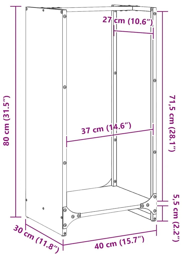 Suporte para lenha 40x30x80 cm aço laminado a frio branco