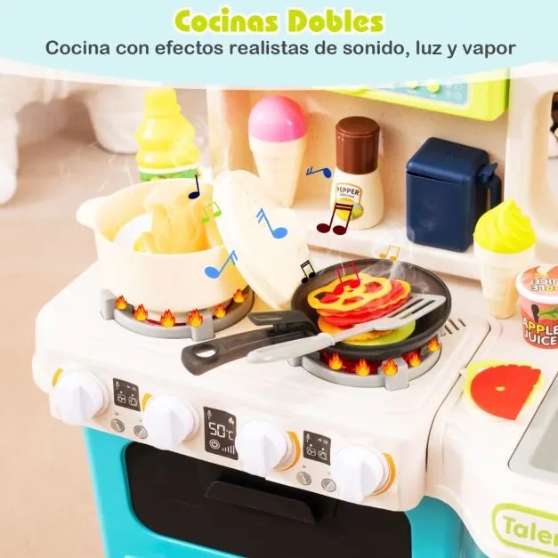 Cozinha Brincar para crianças com luzes, sons, fogão a vapor realista, lava-louças e 95 acessórios. Brinquedo educativo para crianças a partir dos 3 a