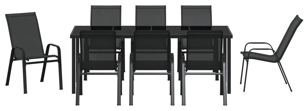 Conjunto de Jantar de Jardim vidaXL de 9 Peças Preto Textilene e Aço