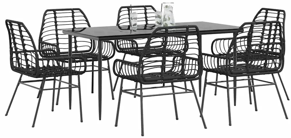 vidaXL Conjunto de jantar jardim 7 peças vidro vime PE preto