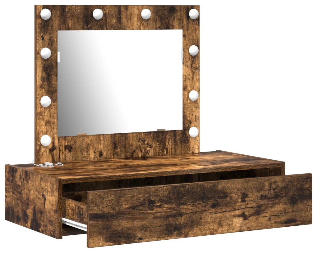 Mesa de Maquiagem Suspensa com Luzes LED Carvalho Fumado